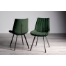 Gallery Collection Hirst Grey Painted Glass 4 Seater Table & 4 Fontana Green Velvet Chairs