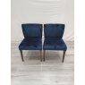 Premier Collection Turin Dark Oak Low Back Uph Chair - Dark Blue Velvet Fabric (Pair) - Grade A2 - Ref #0821