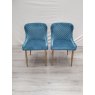 Gallery Collection Cezanne - Petrol Blue Velvet Fabric Chairs with Gold Legs (Pair) - Grade A2 - Ref #0822