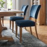 Signature Collection Rustic Oak Uph Chair - Dark Blue Velvet Fabric (Single) - Grade A3 - Ref #0867